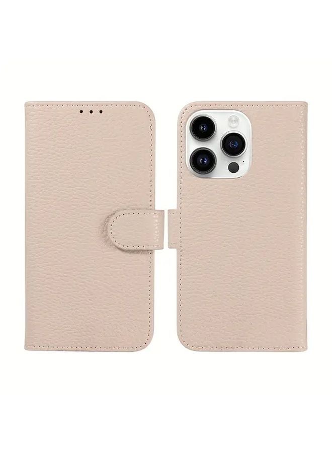 Beige Lychee Pattern Wallet Case For Samsung Galaxy A26 5G Phone - Image 1